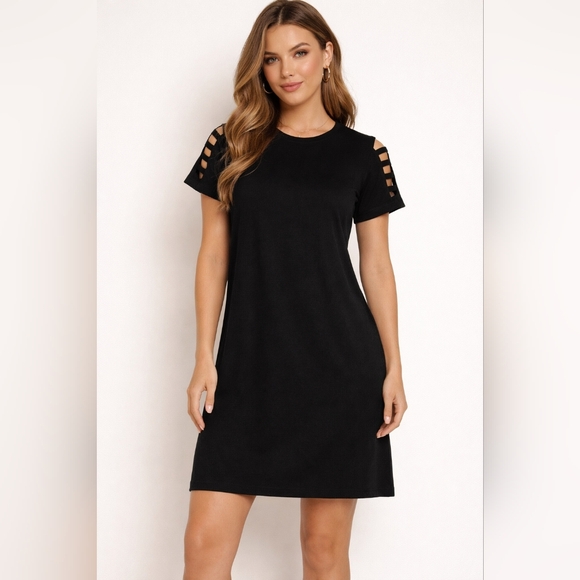 MICHAEL Michael Kors Dresses & Skirts - Michael Kors Black Stretch Distressed Shoulder Shift Dress Medium